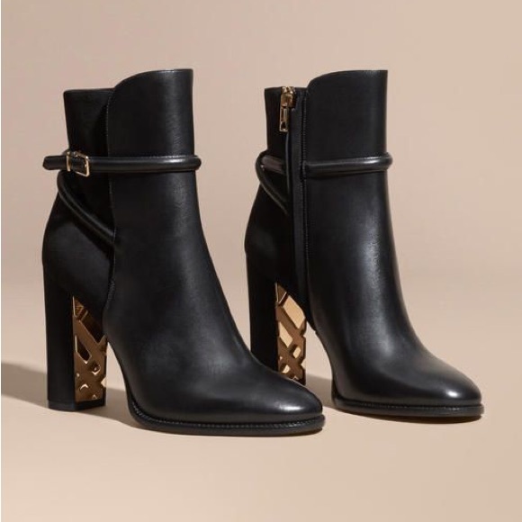 Burberry Shoes - Burberry Black Heeled Boots with Gold Detail